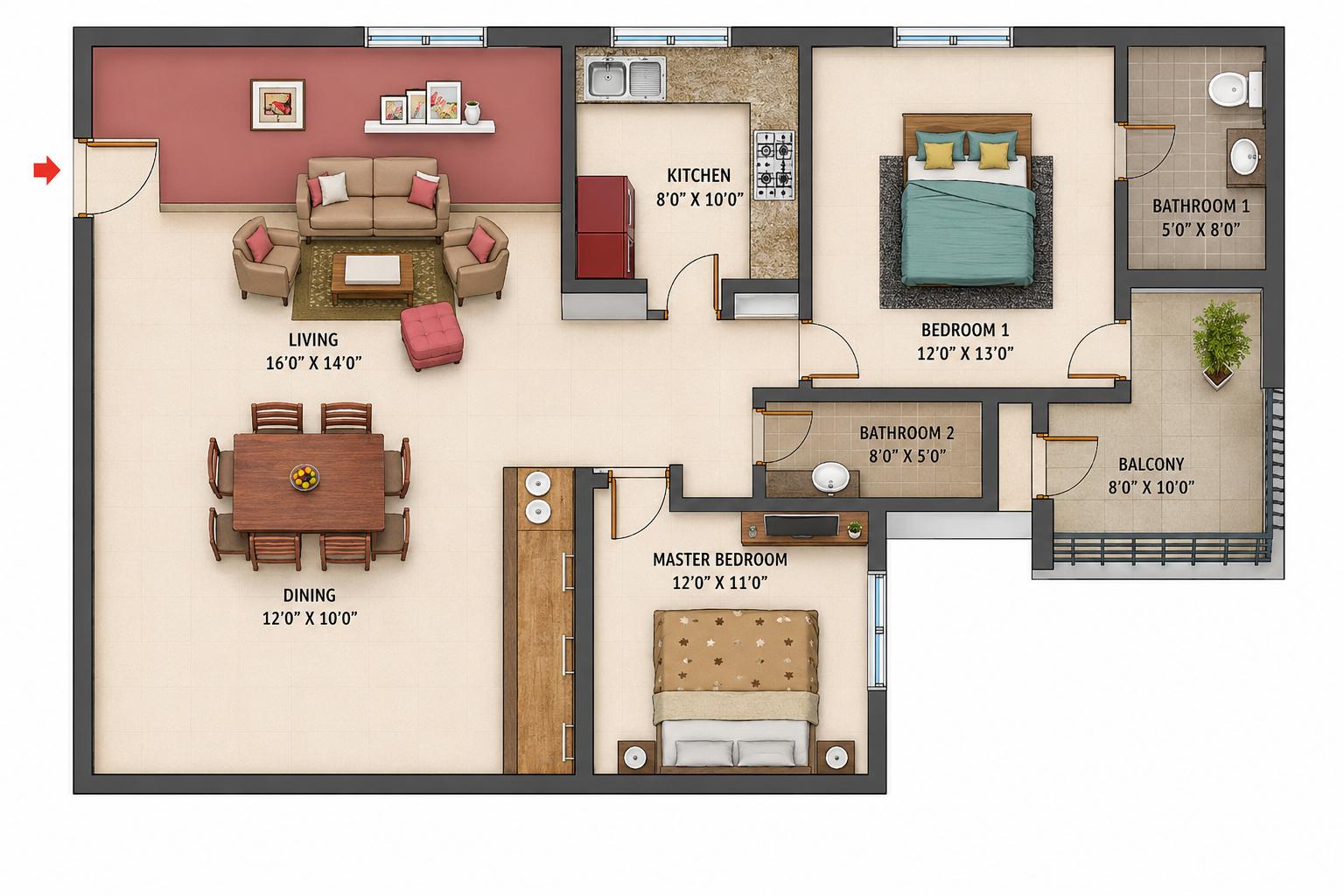 2BHK Signature floor plan