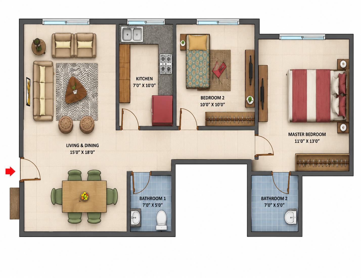 1.5BHK floor plan