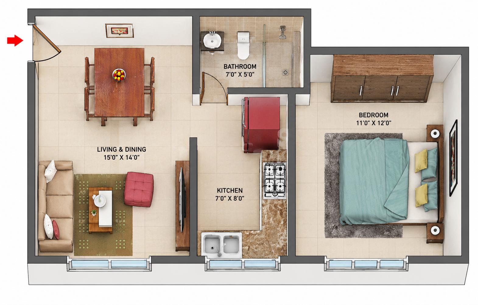 1BHK Premium floor plan