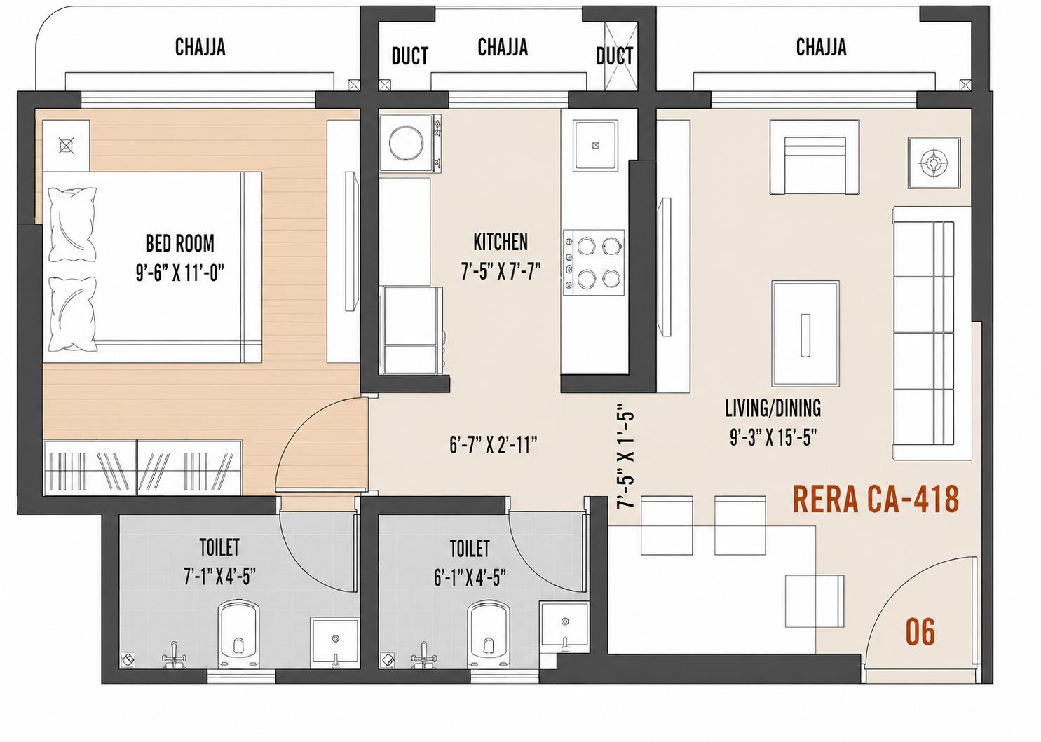 1BHK floor plan