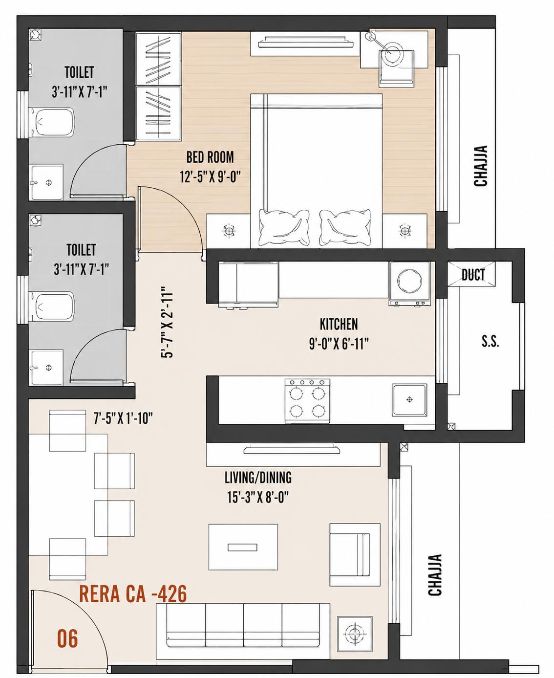 1BHK Premium floor plan