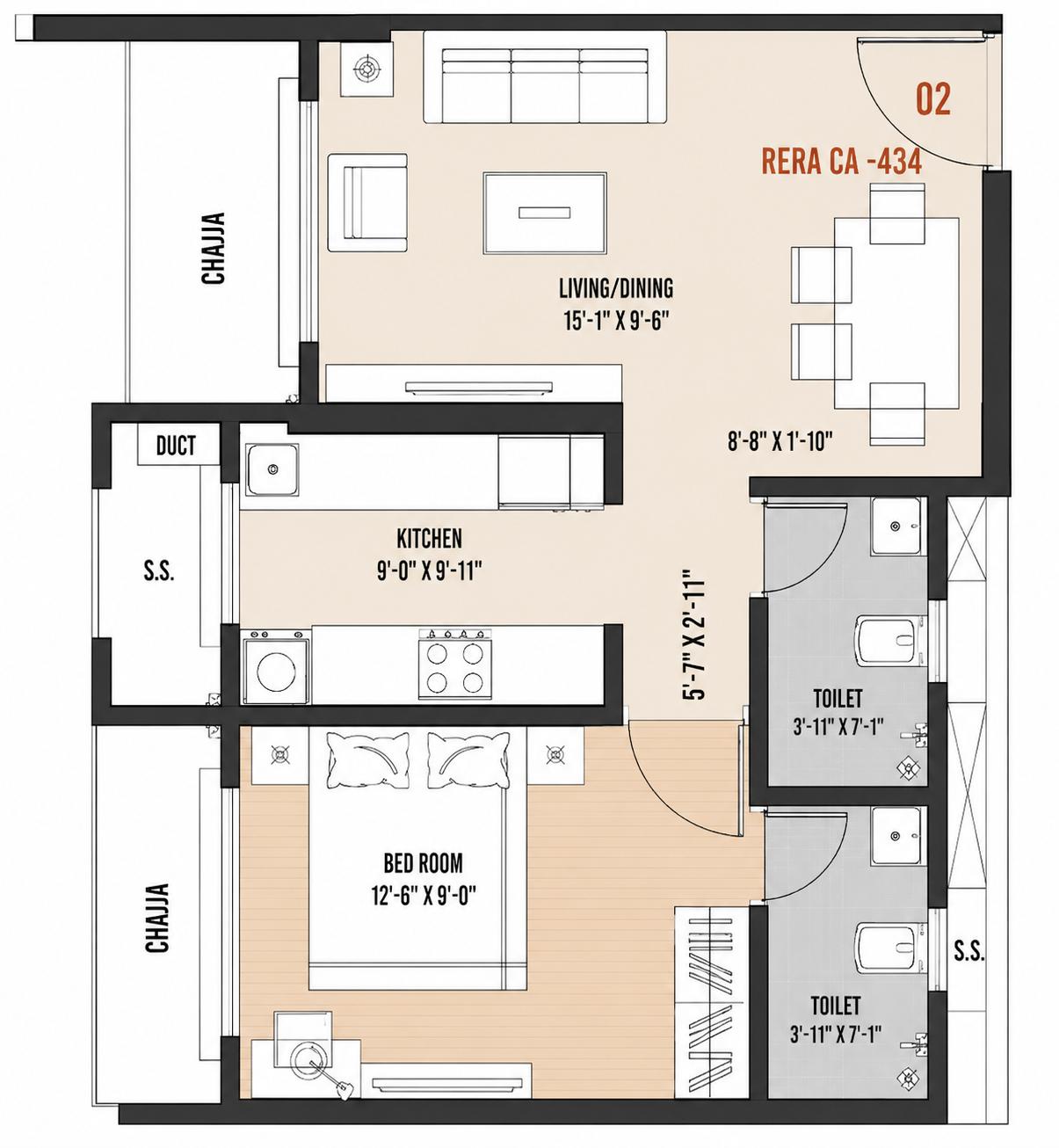 1BHK floor plan