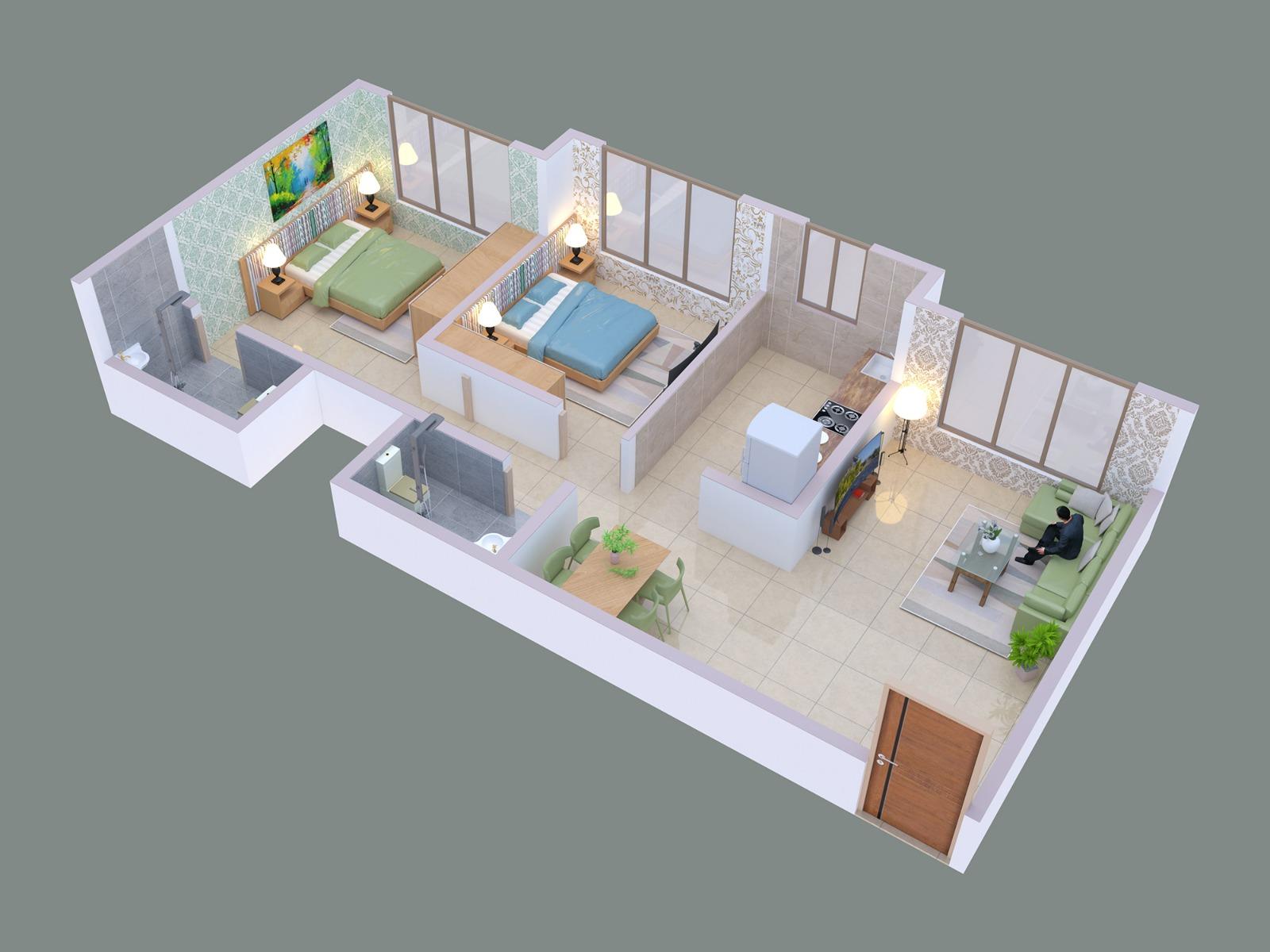 2 BHK floor plan