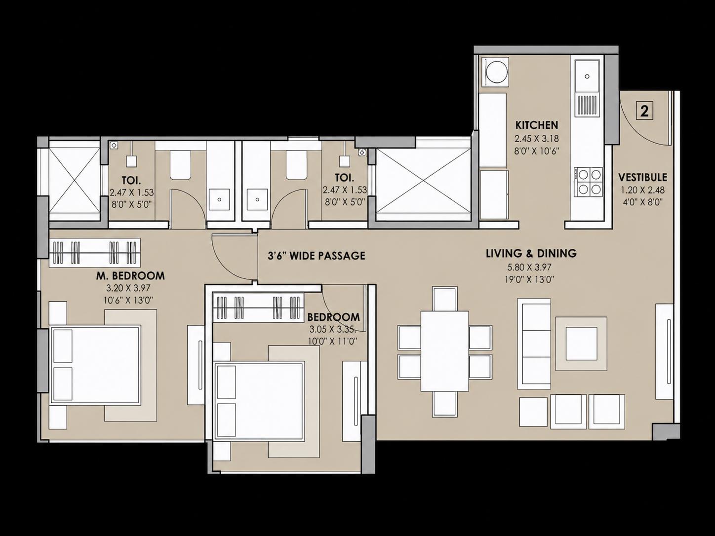 2BHK floor plan
