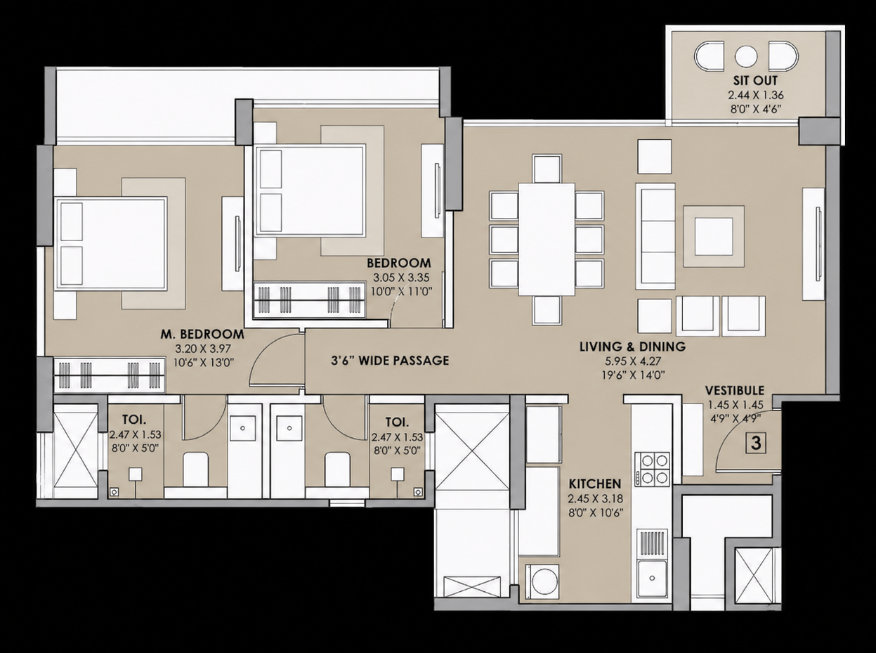2BHK Luxury floor plan