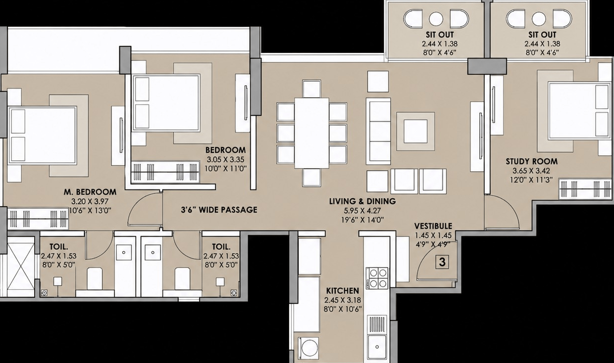 3BHK Luxury floor plan