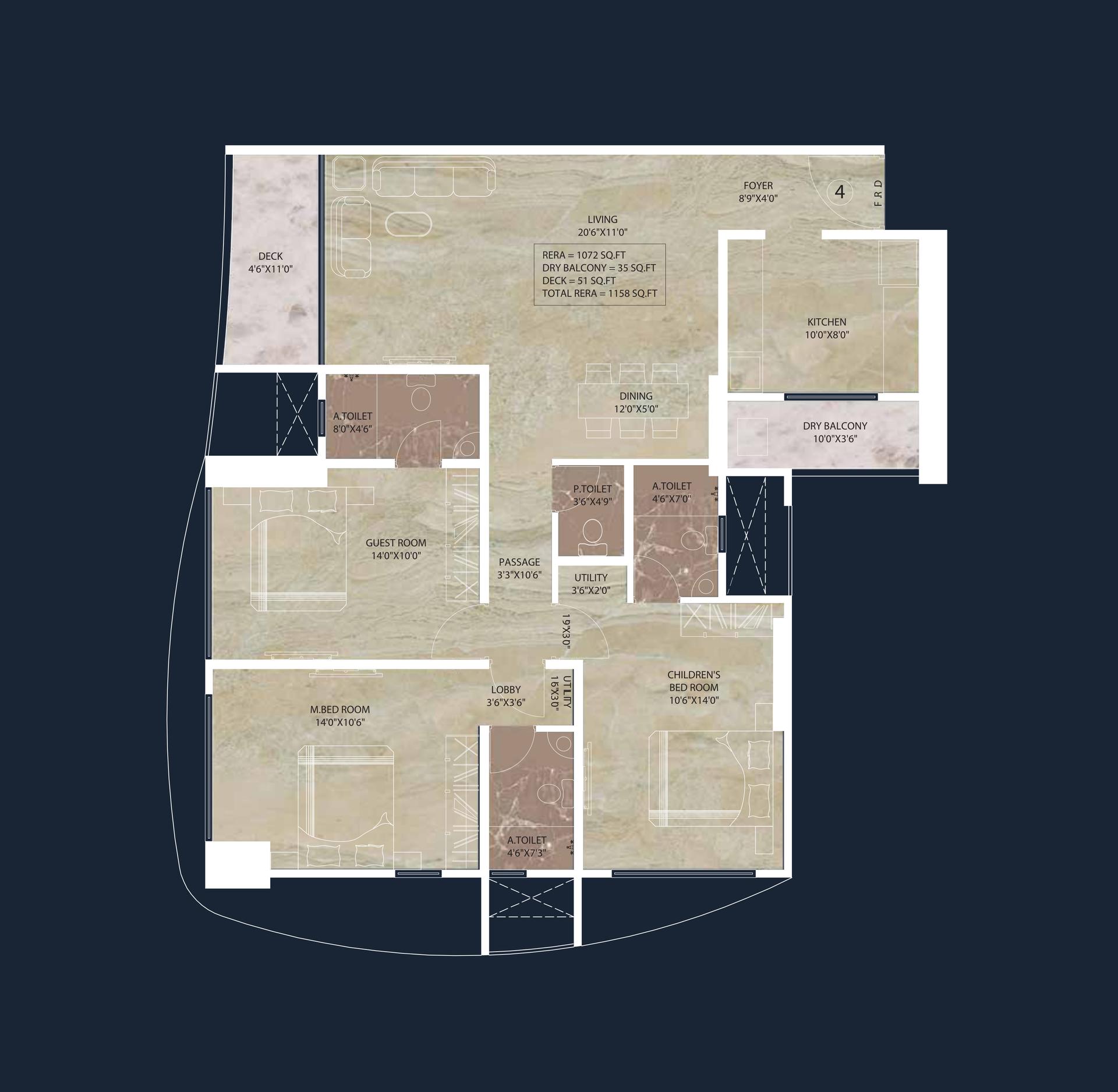 3 BHK floor plan