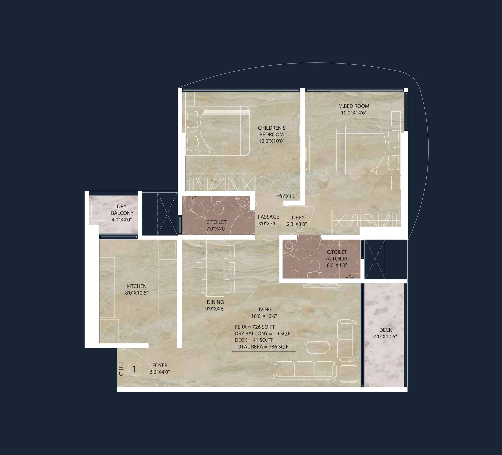2 BHK floor plan