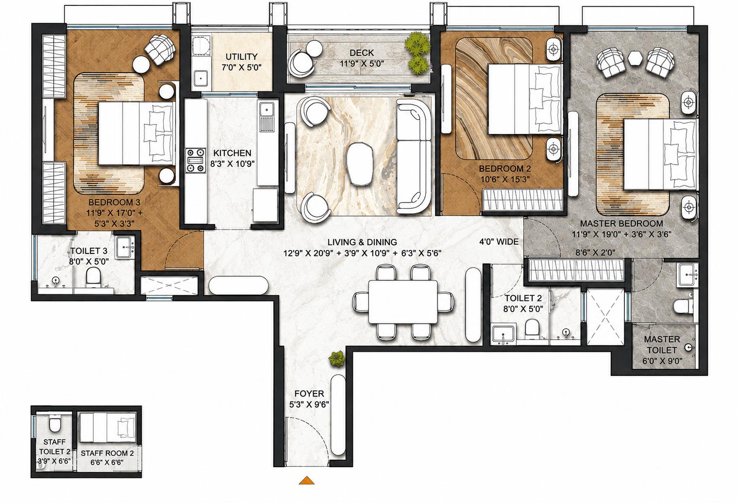 3BHK floor plan