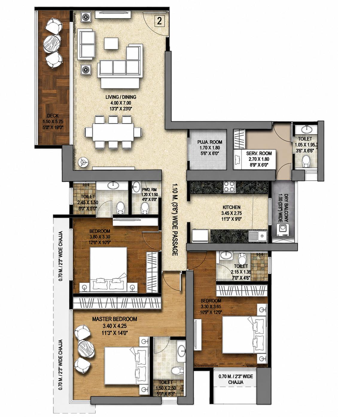 3BHK floor plan