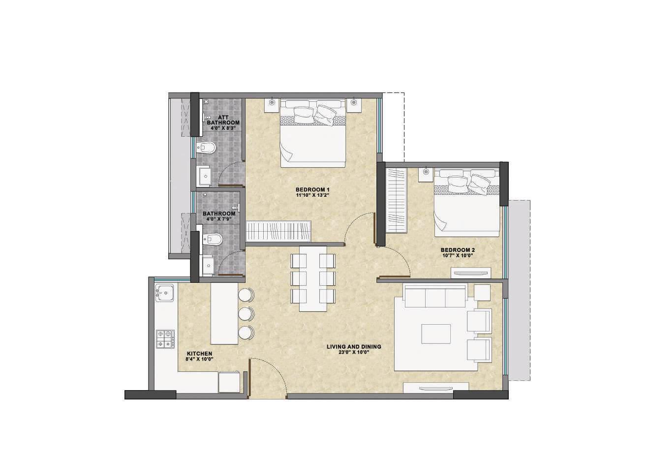 2BHK Elite floor plan