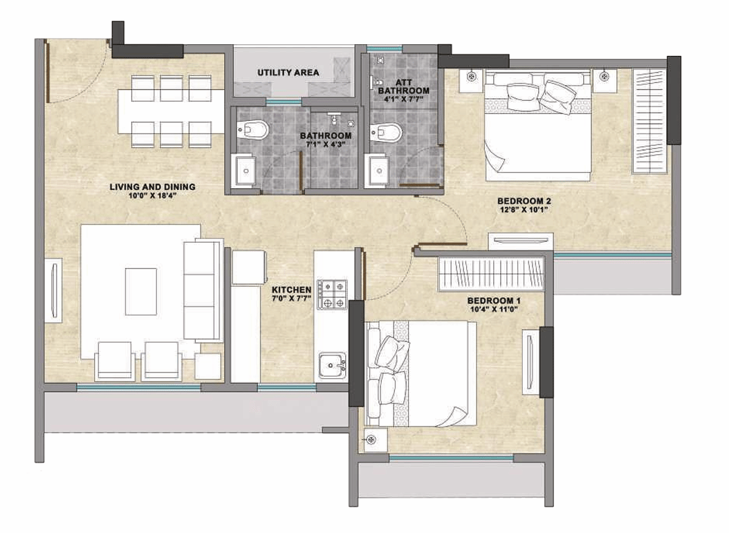 2BHK floor plan
