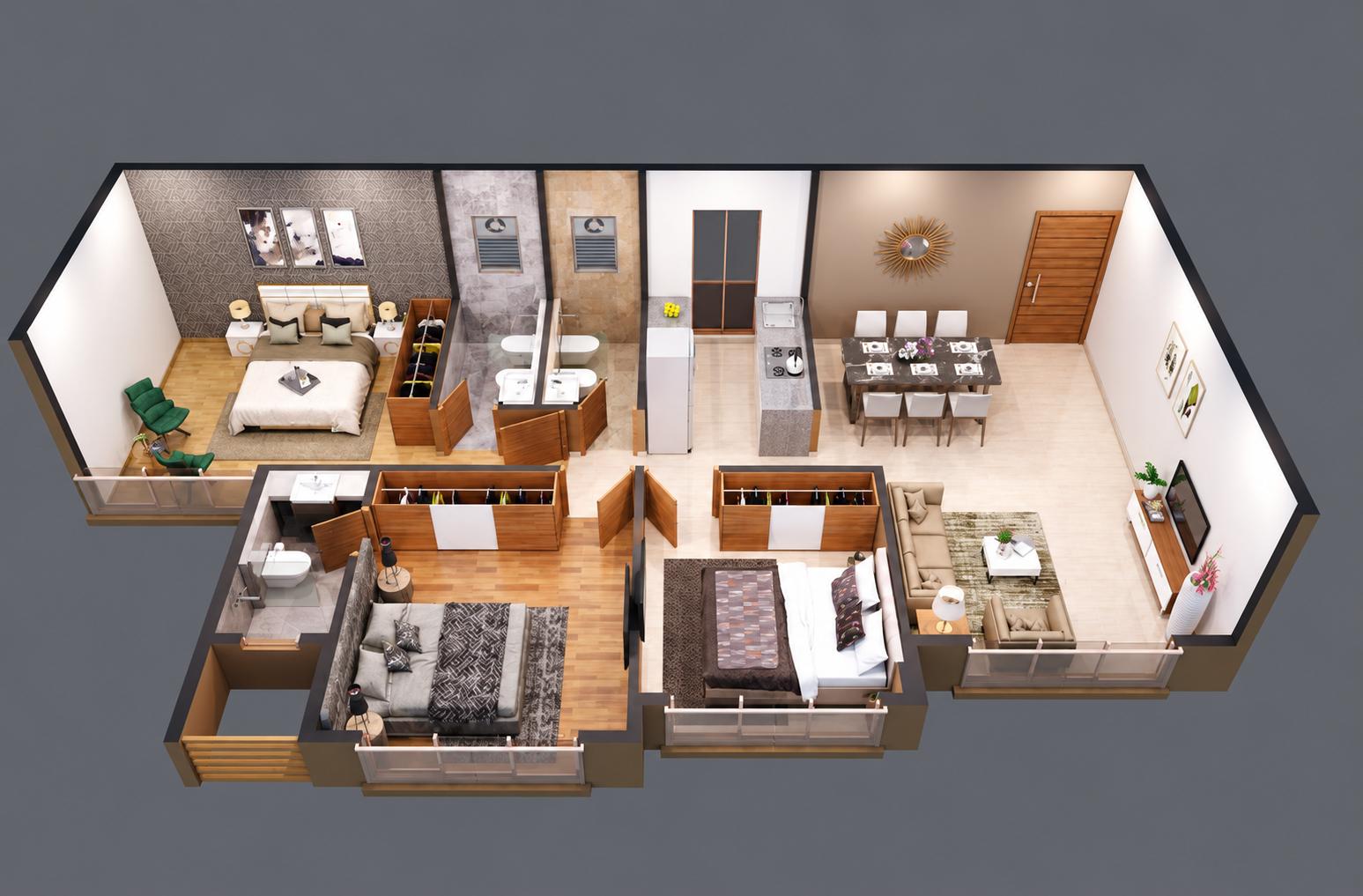 3BHK floor plan