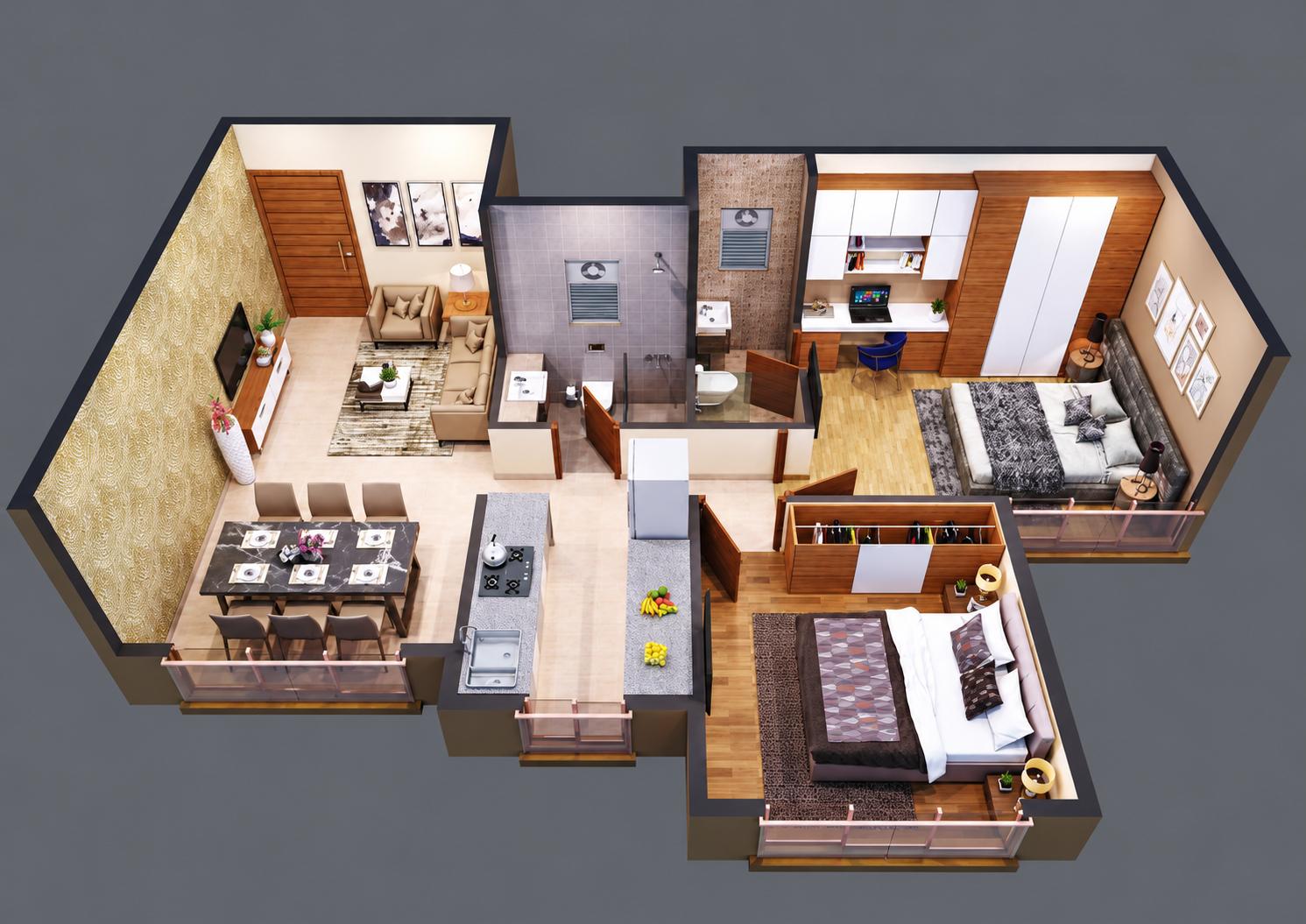 2BHK floor plan