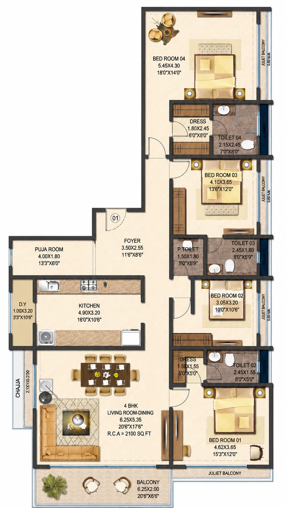 4BHK floor plan