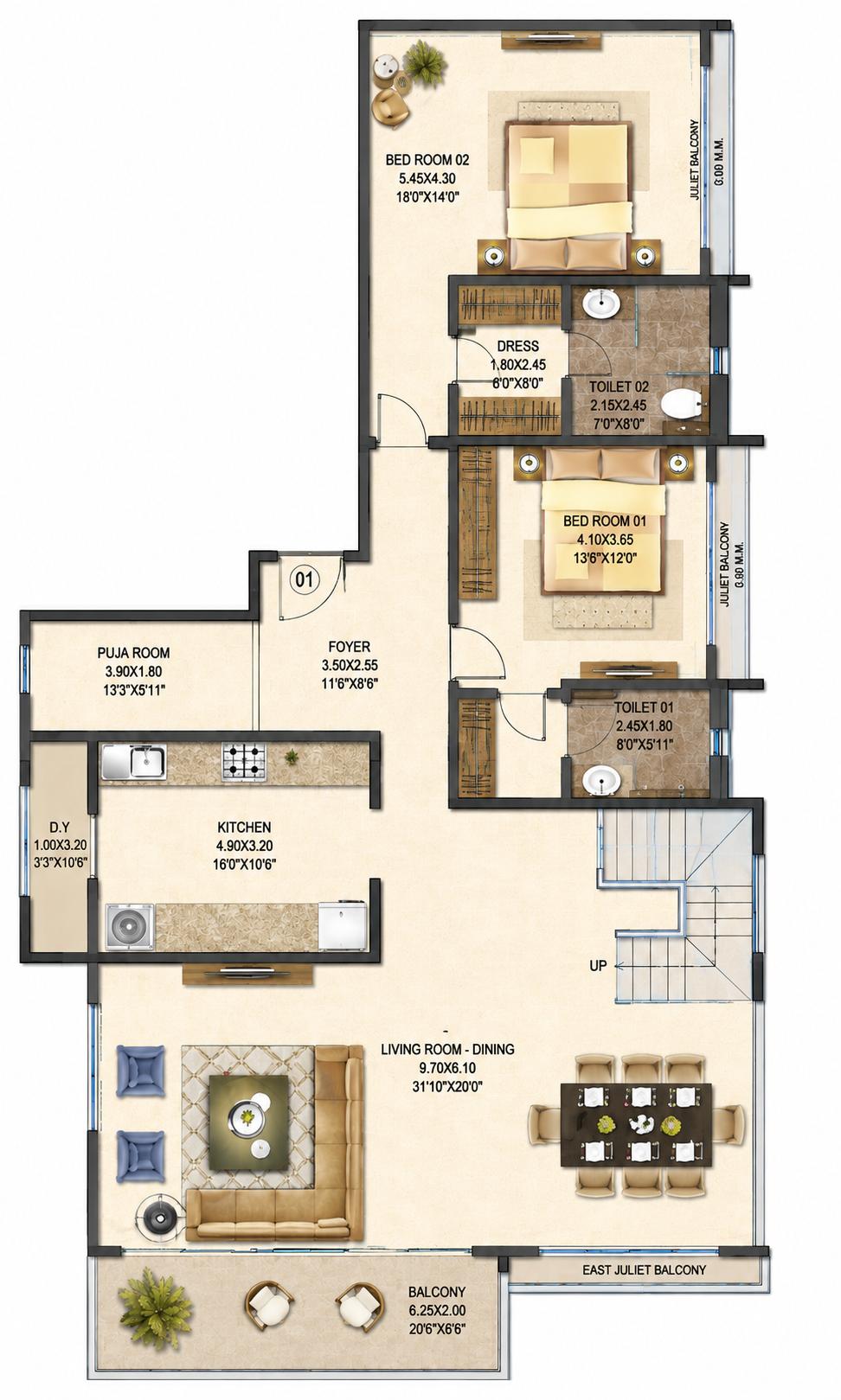 6BHK floor plan