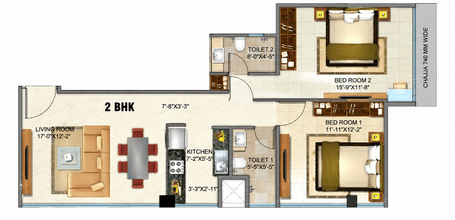 2BHK Premium floor plan