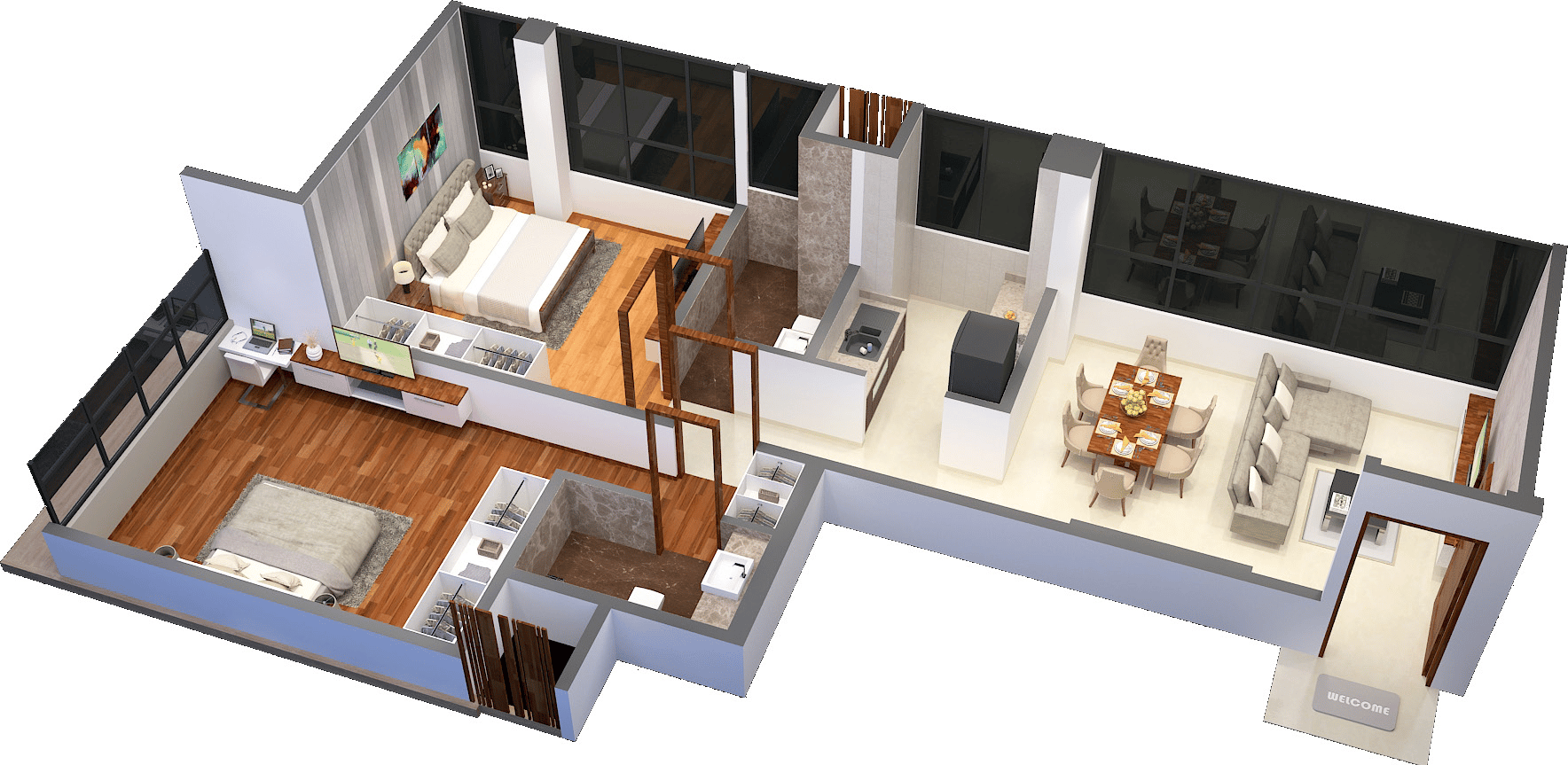 2BHK floor plan