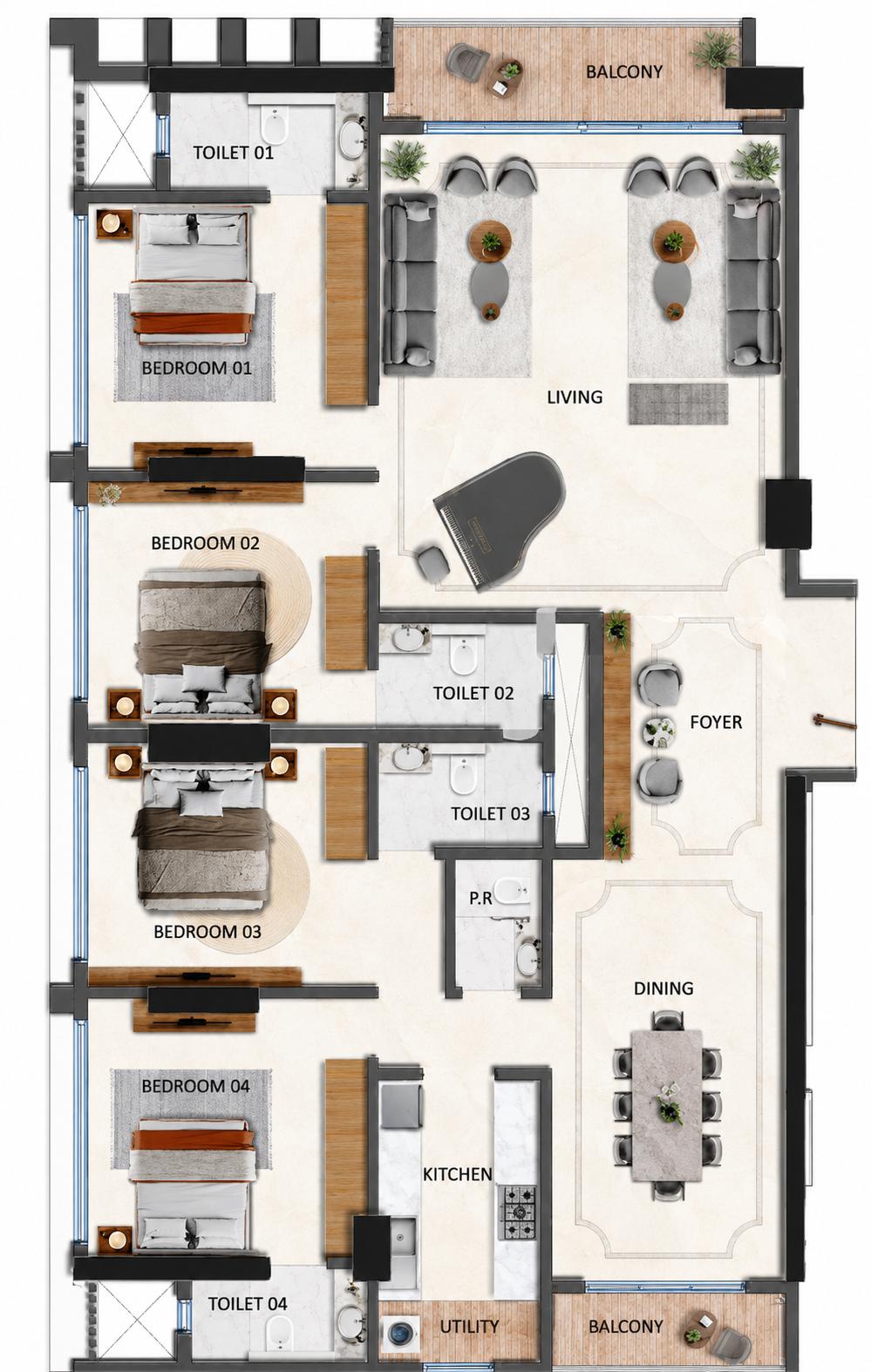 4BHK (2+2) Jodi floor plan