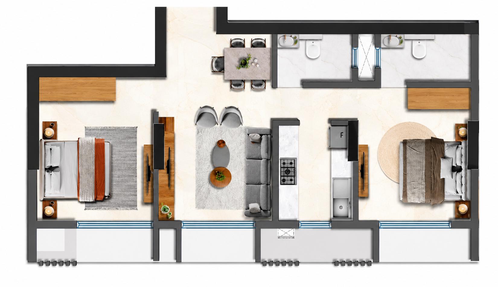2BHK floor plan
