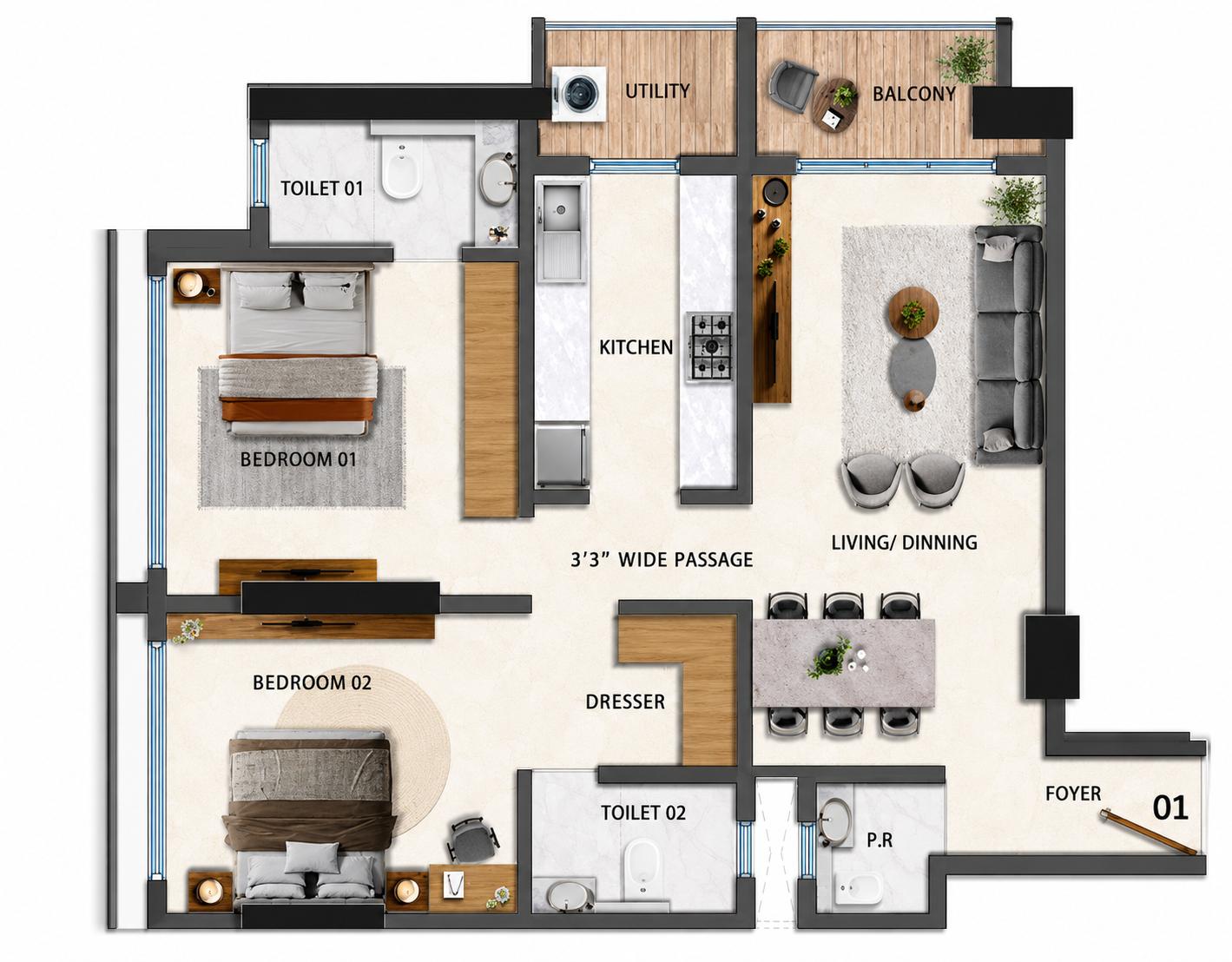 2BHK Signature floor plan