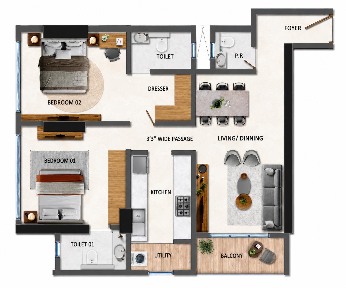 2BHK Luxury floor plan