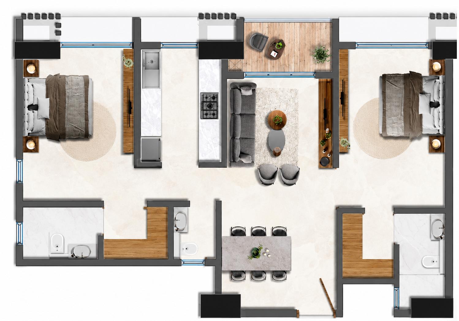 2BHK Elite floor plan