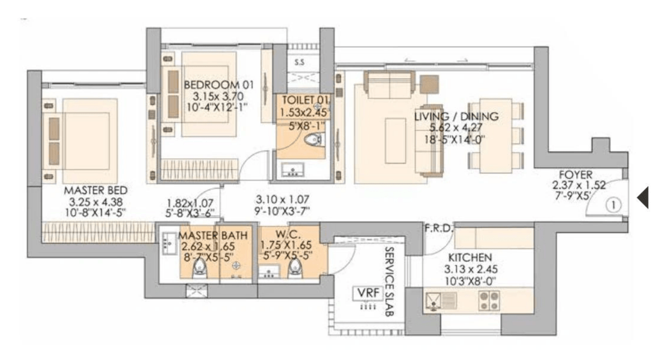 2 BHK floor plan