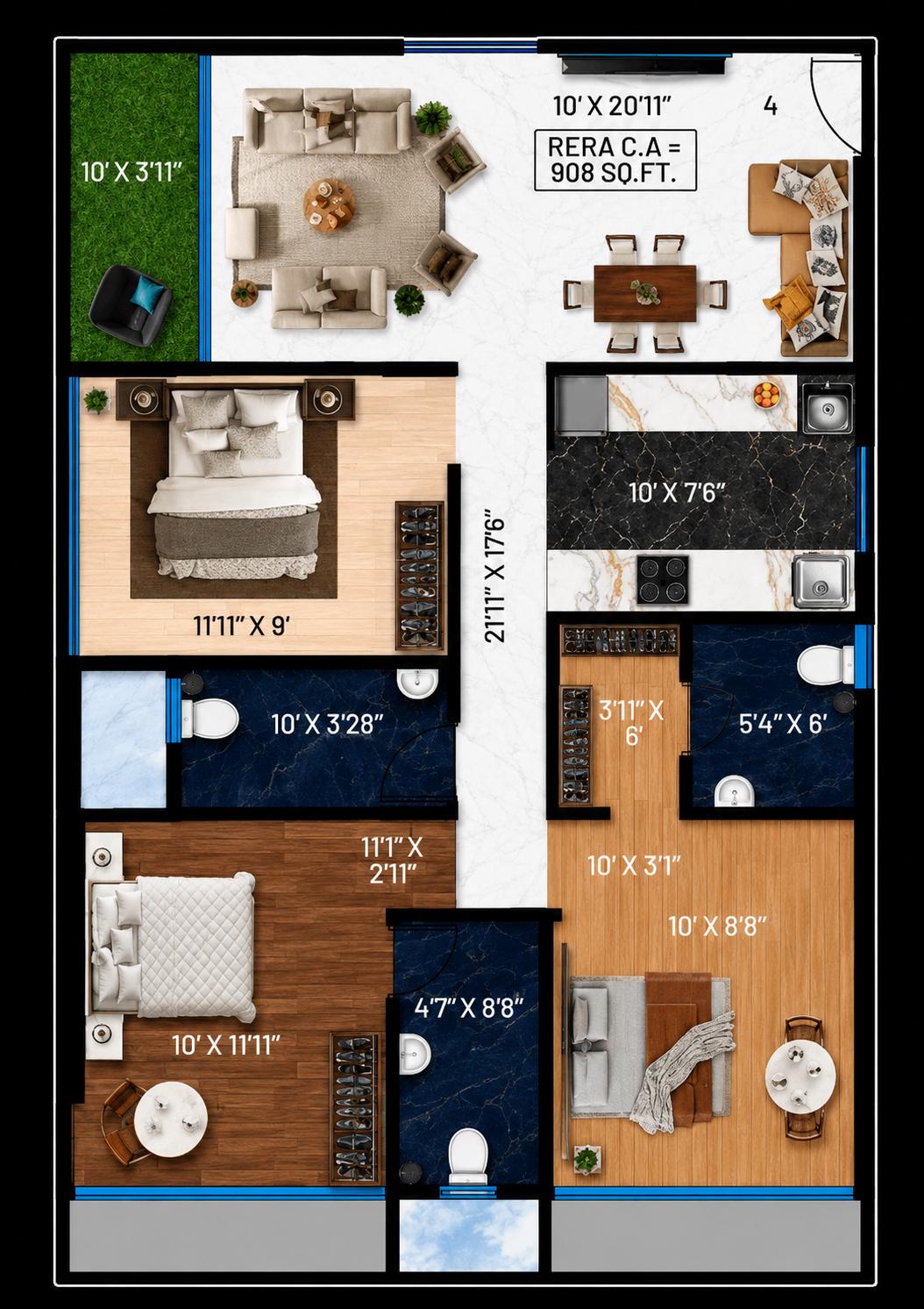 3BHK Premium floor plan