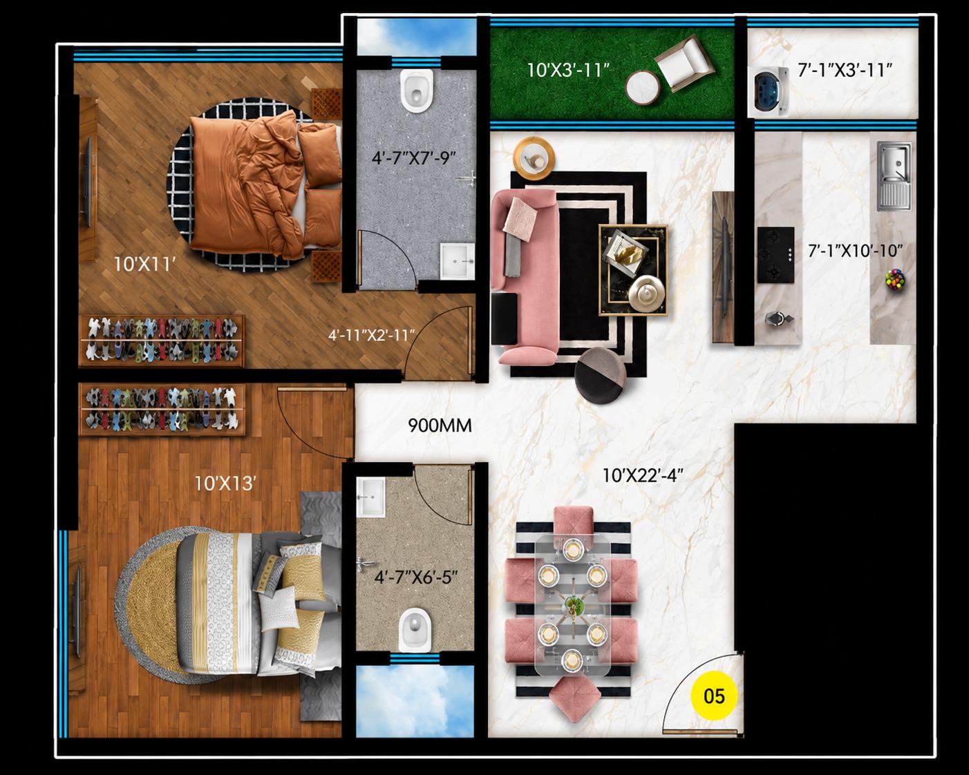 2BHK Premium floor plan