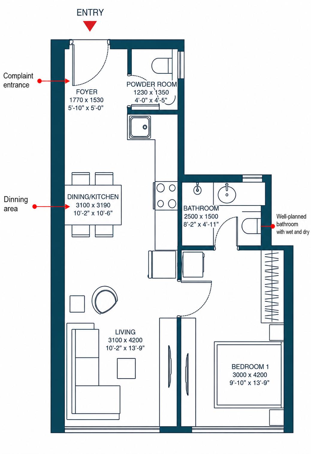 1BHK floor plan