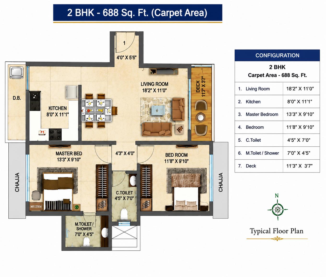 2BHK floor plan