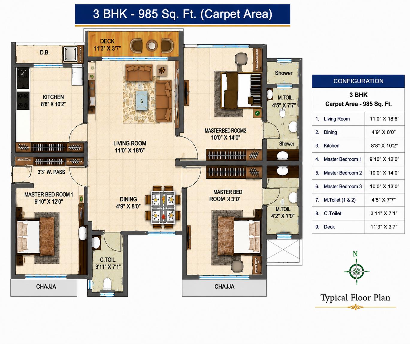 3BHK Luxury floor plan