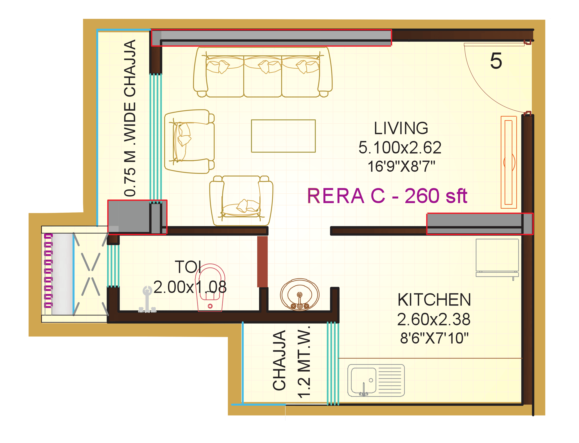 1 RK floor plan