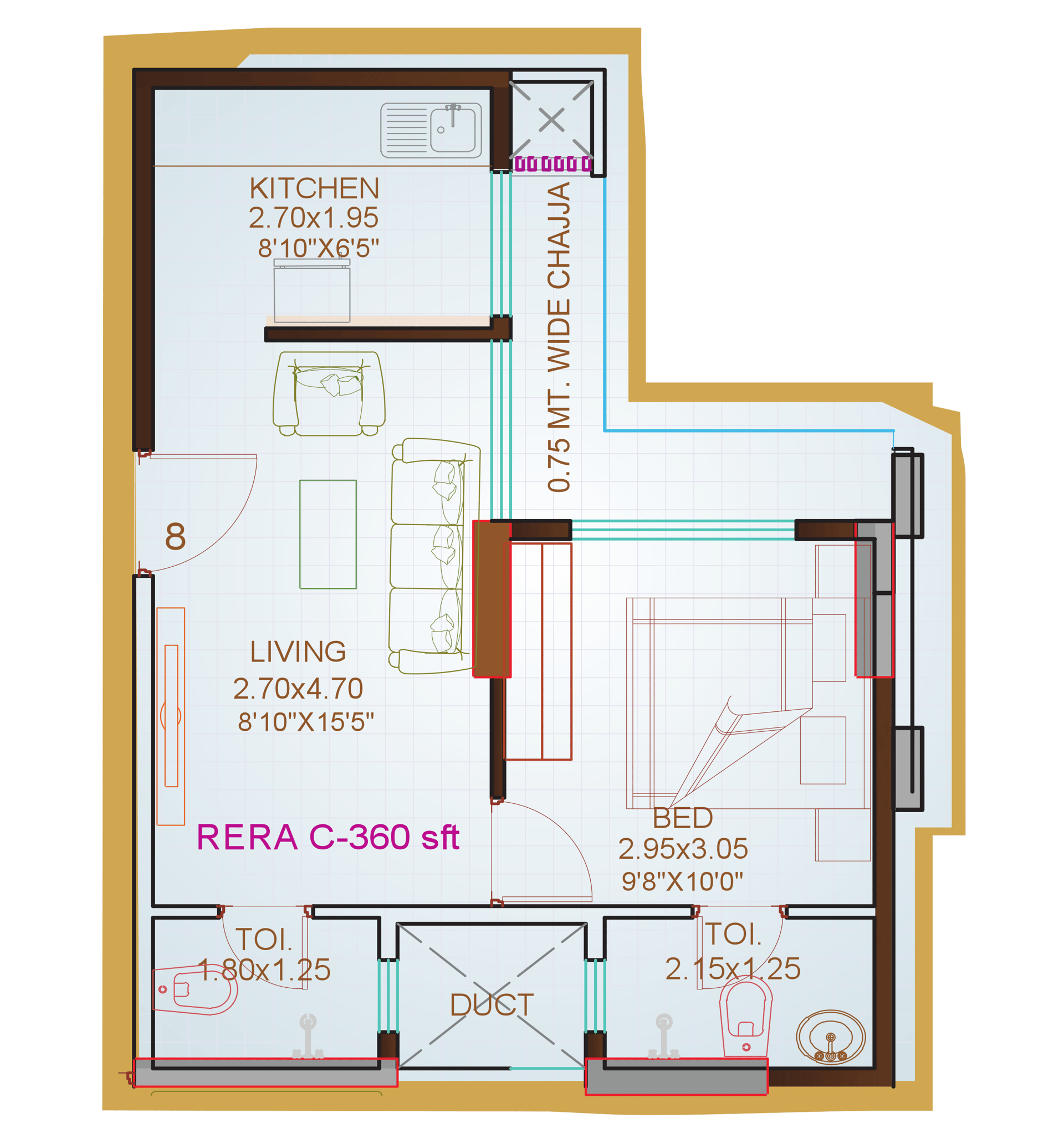 1 BHK Type1 floor plan