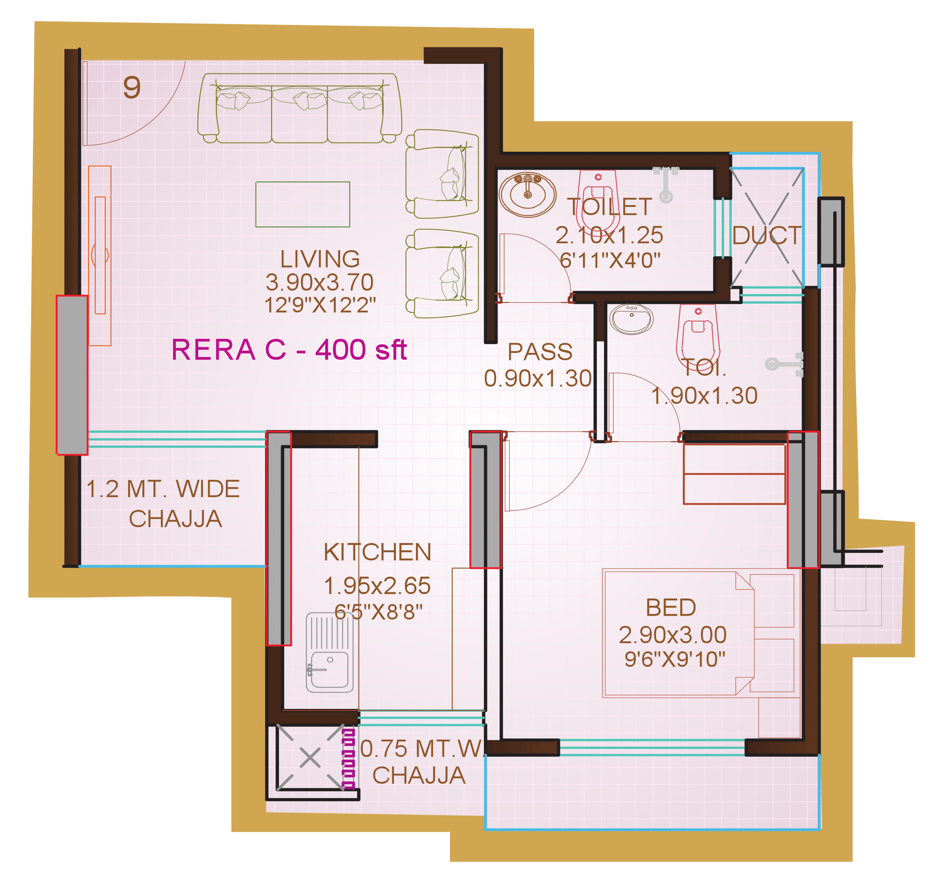 1 BHK Type3 floor plan