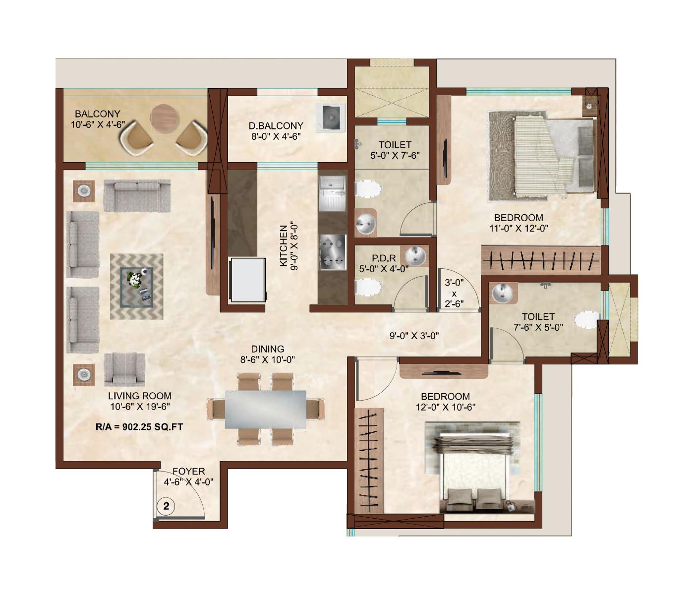 2 BHK floor plan