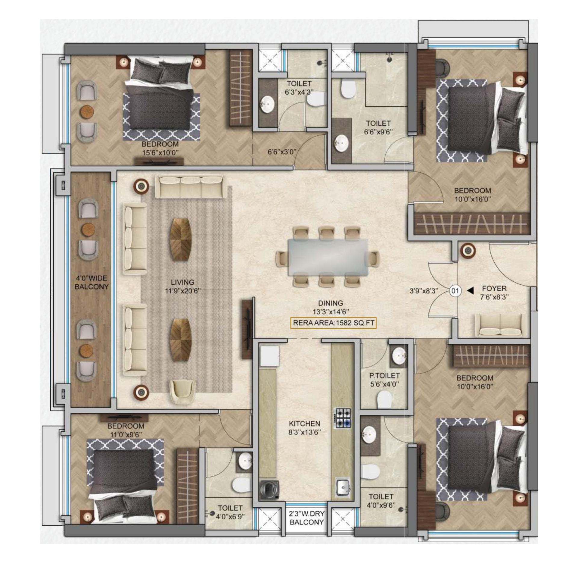 4 BHK floor plan