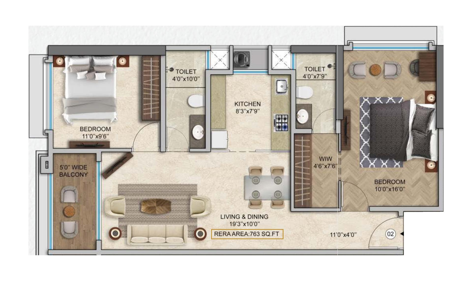 2 BHK floor plan
