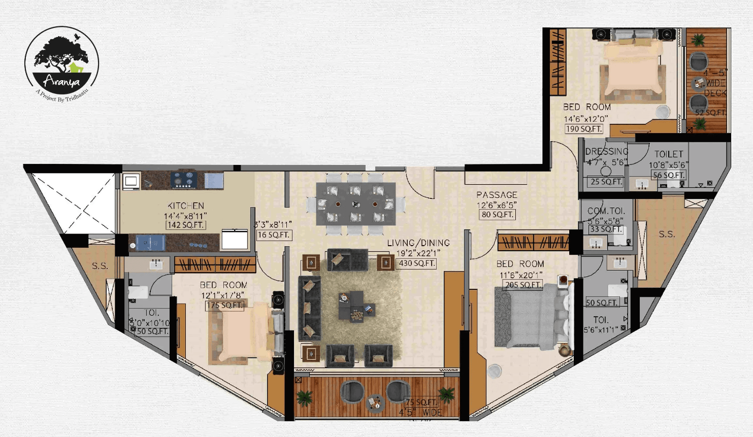 3 BHK floor plan