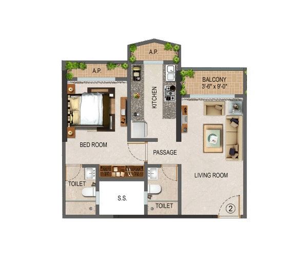 1BHK floor plan