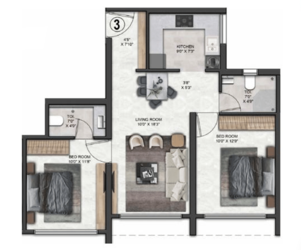 2 BHK floor plan