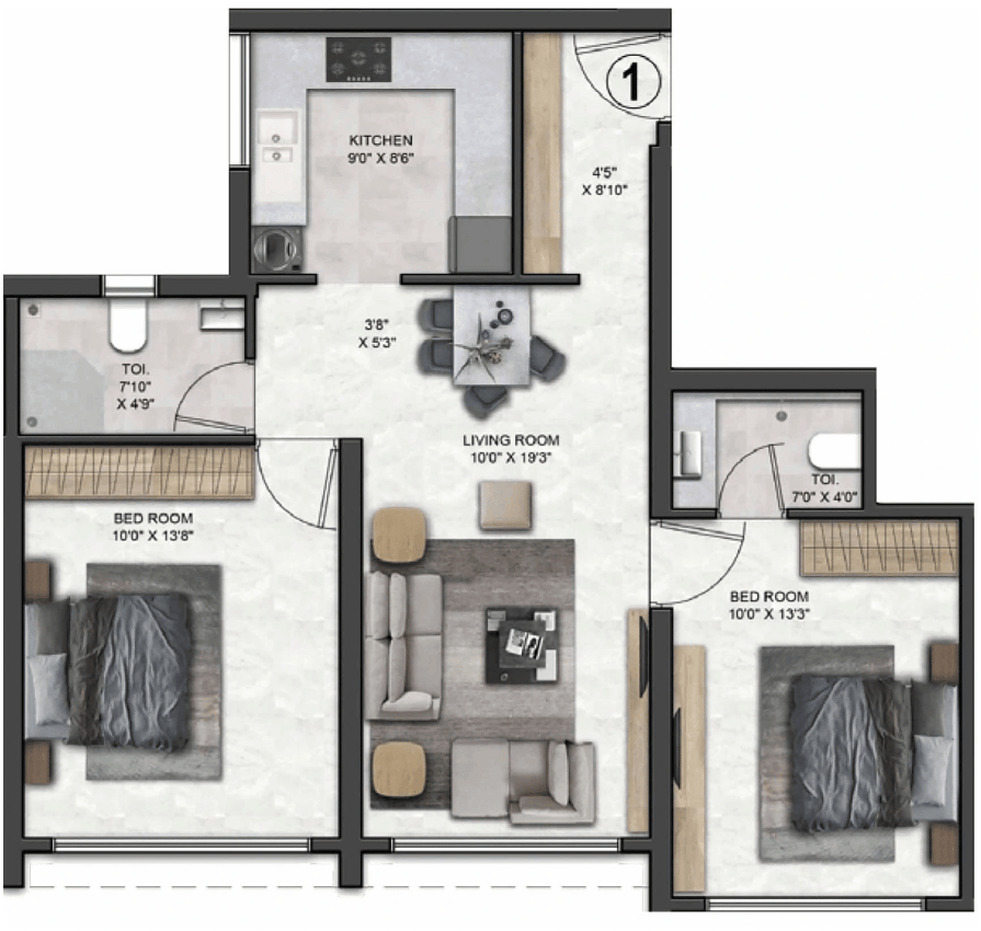 2 BHK floor plan