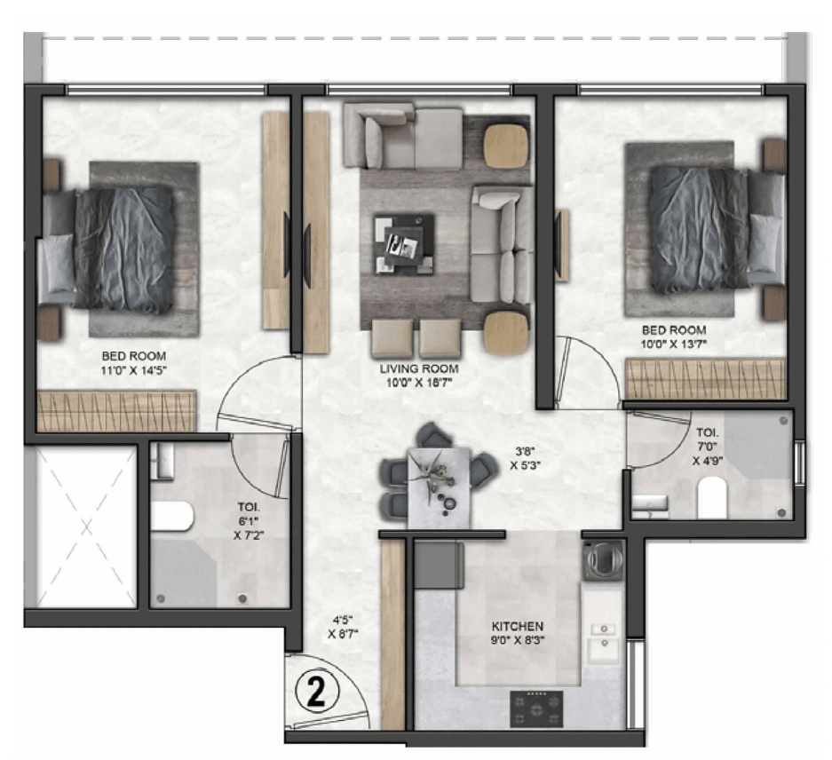 2 BHK floor plan