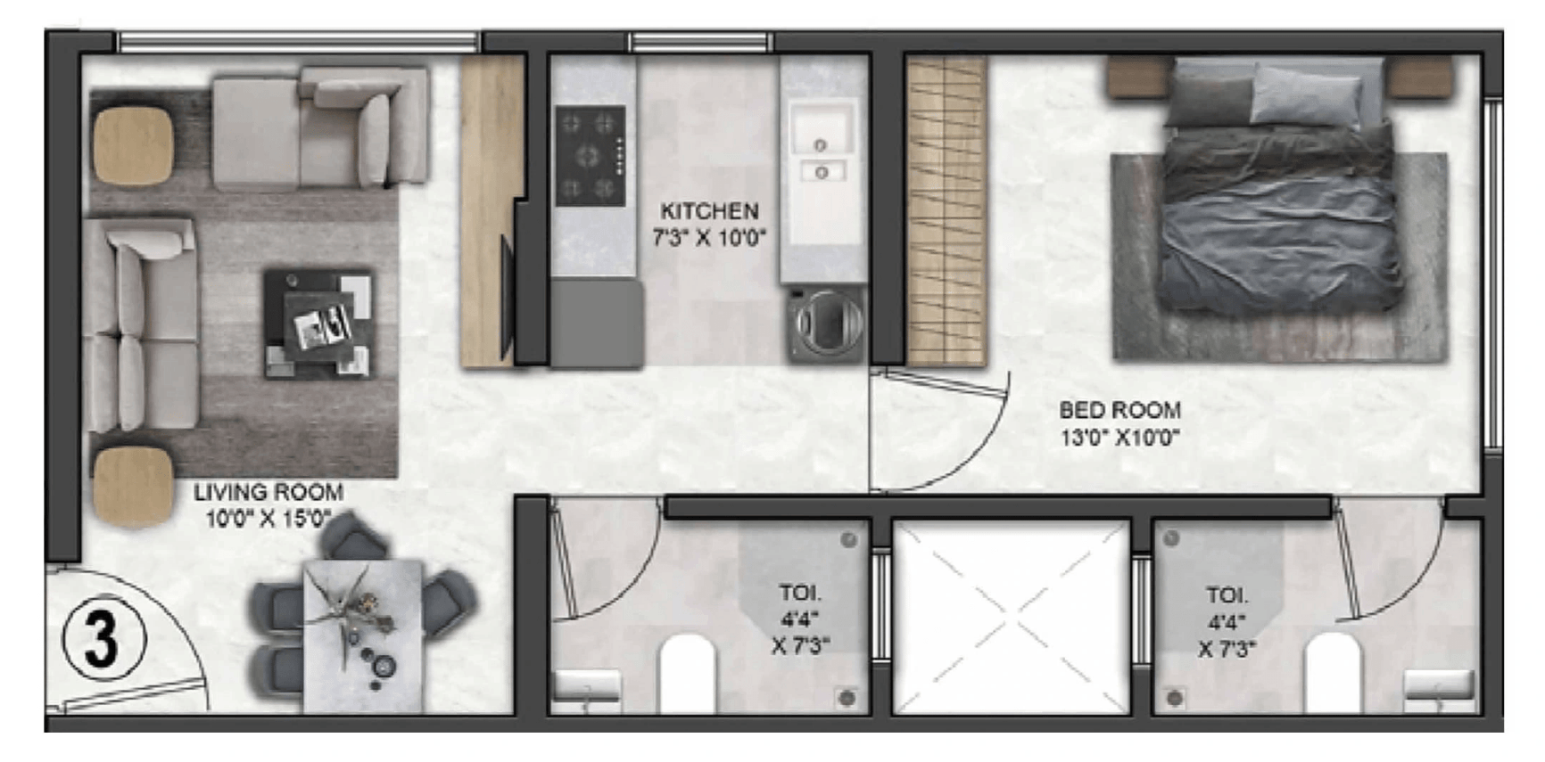 1 BHK floor plan