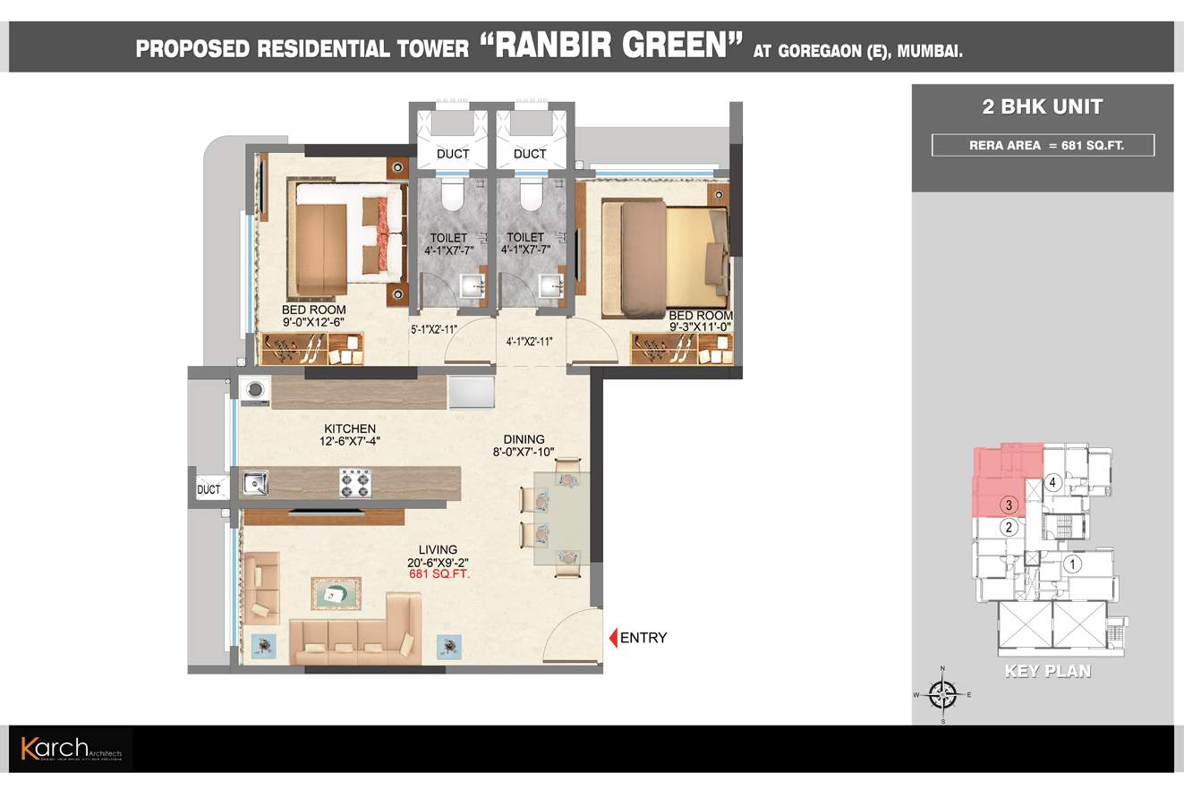 2BHK Type2 floor plan
