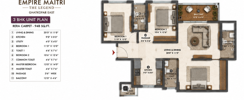 3BHK Elite floor plan