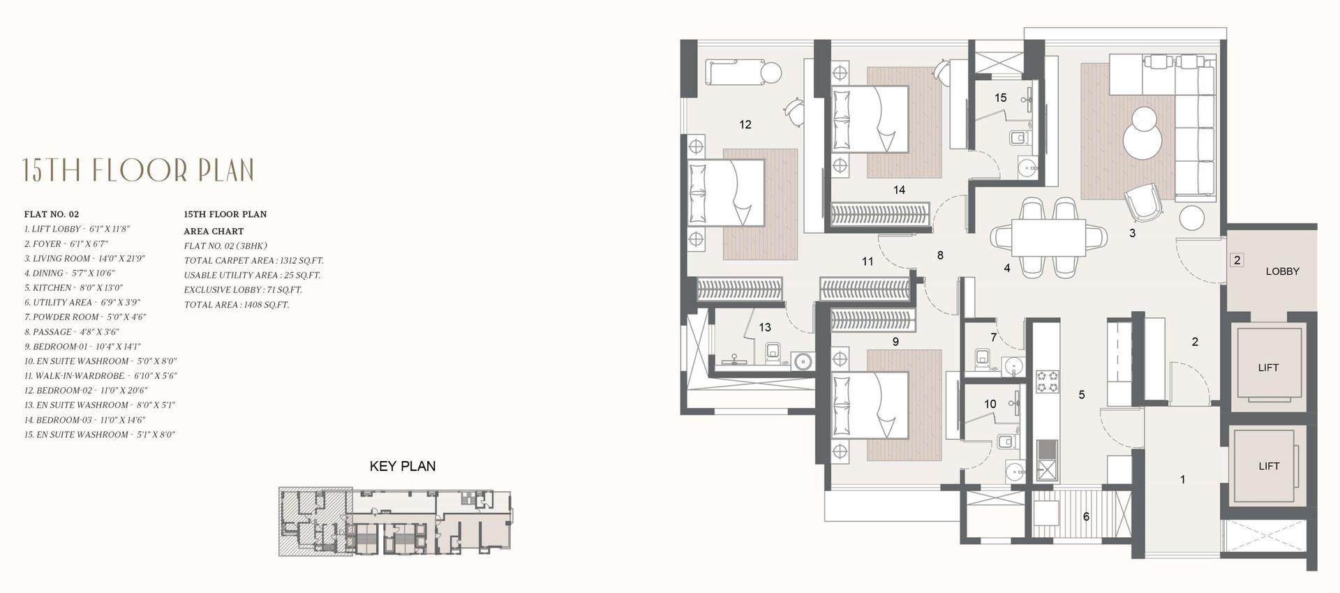 3BHK Type 1 floor plan