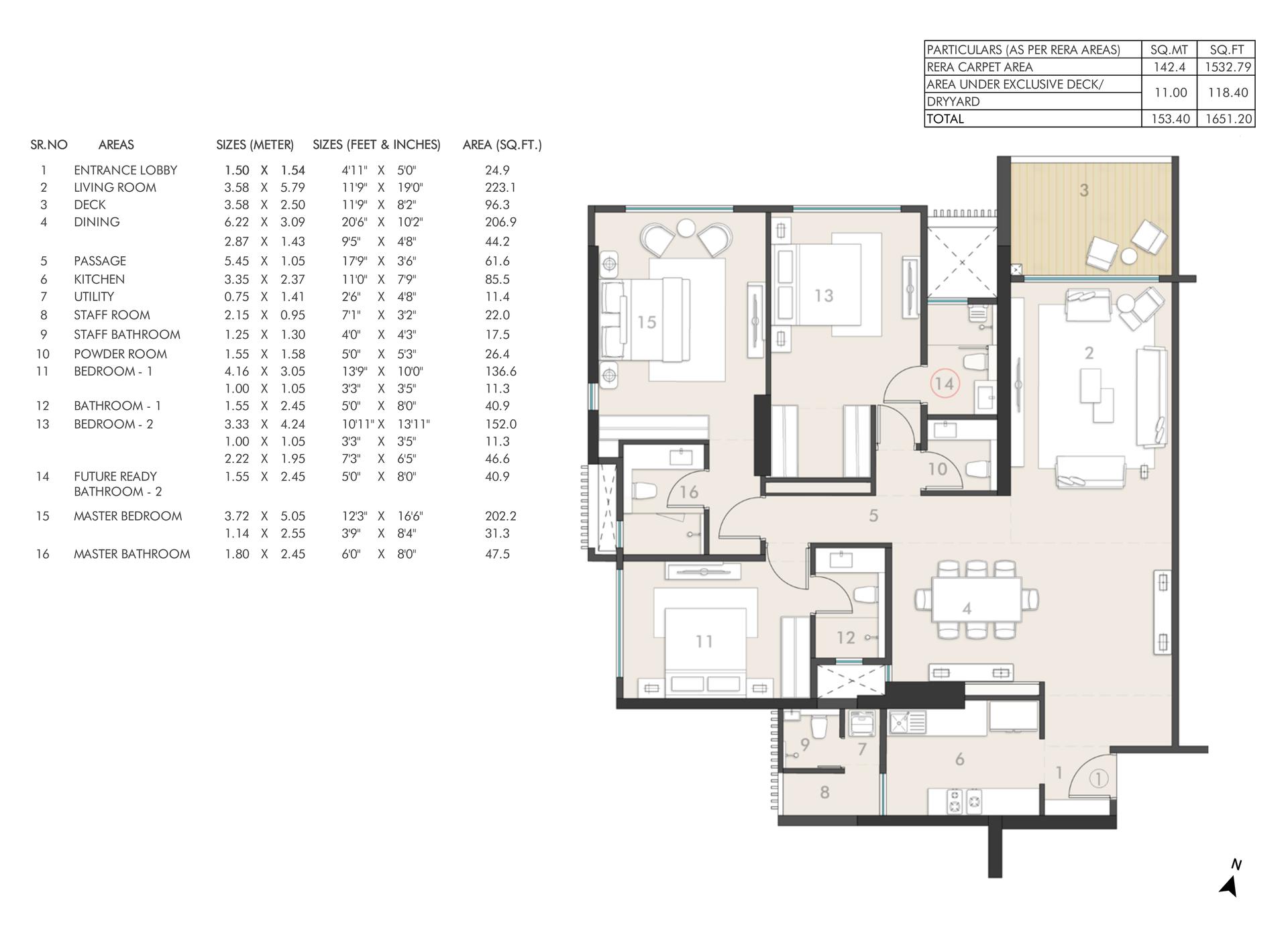 3BHK Type 3 floor plan