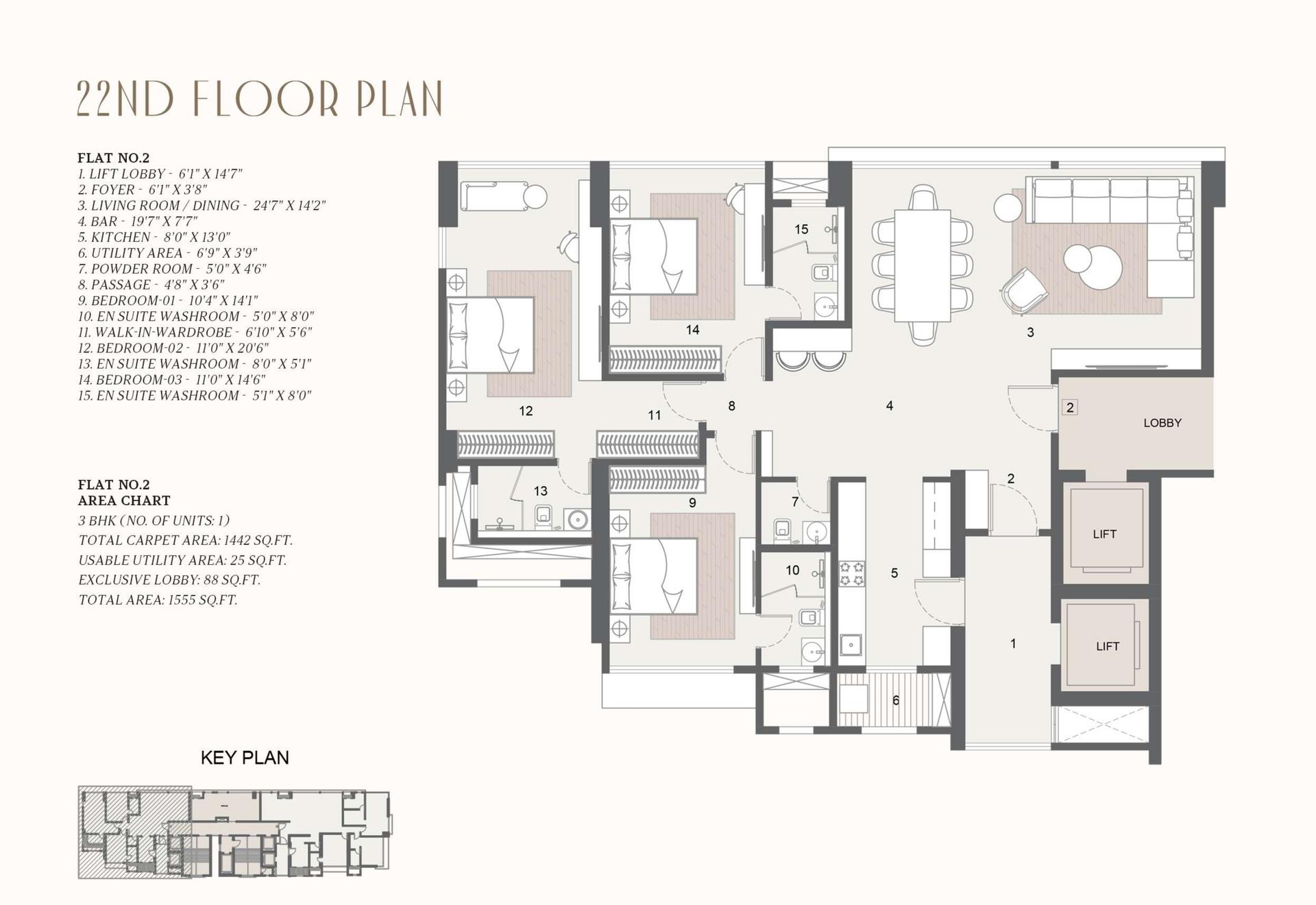 3BHK Type 2 floor plan